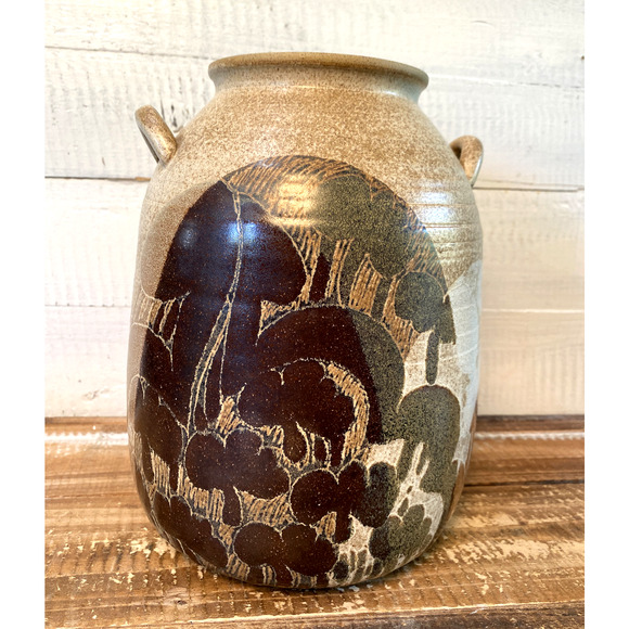 Vintage Crich Pottery England Double Handled Jug Brown Diana Worthy Signed - Picture 3 of 12